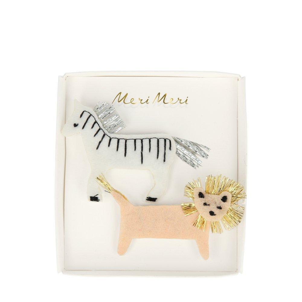 Zebra & Lion Felt Hair Clips