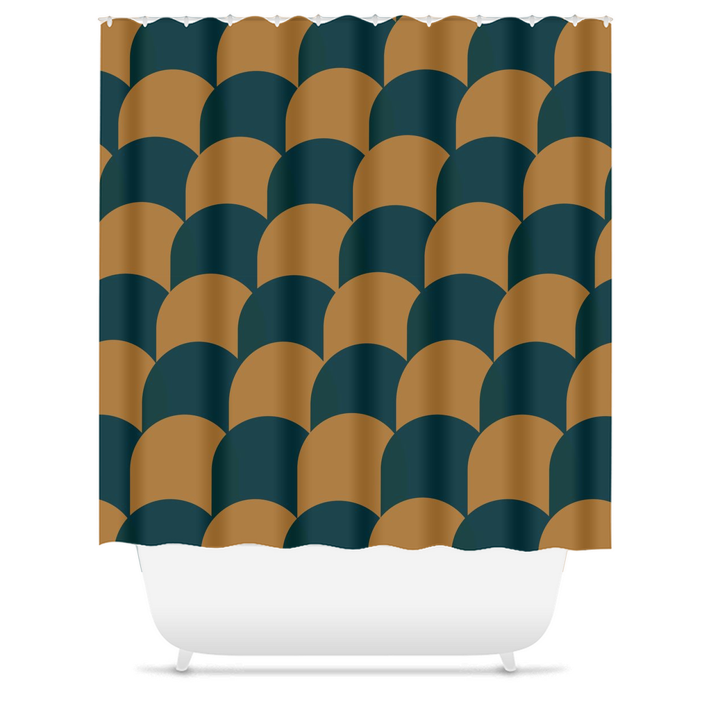 Teal & Mustard Wave Shower Curtain