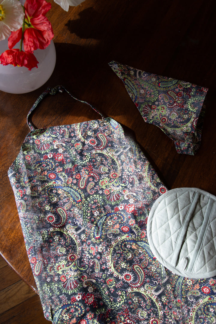 Hand Printed Paisley Kids Apron With Kerchief