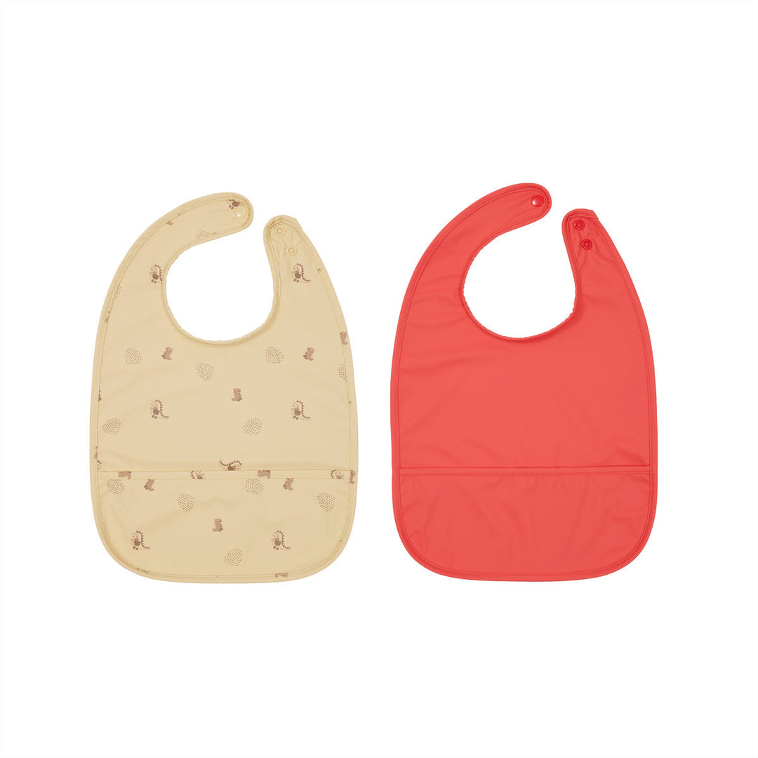 dino bib set in butter and cherry red 1