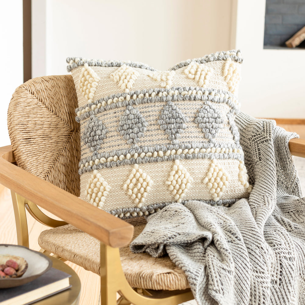 Anders ADR-006 Hand Woven Square Pillow Cream & Medium Gray by Surya