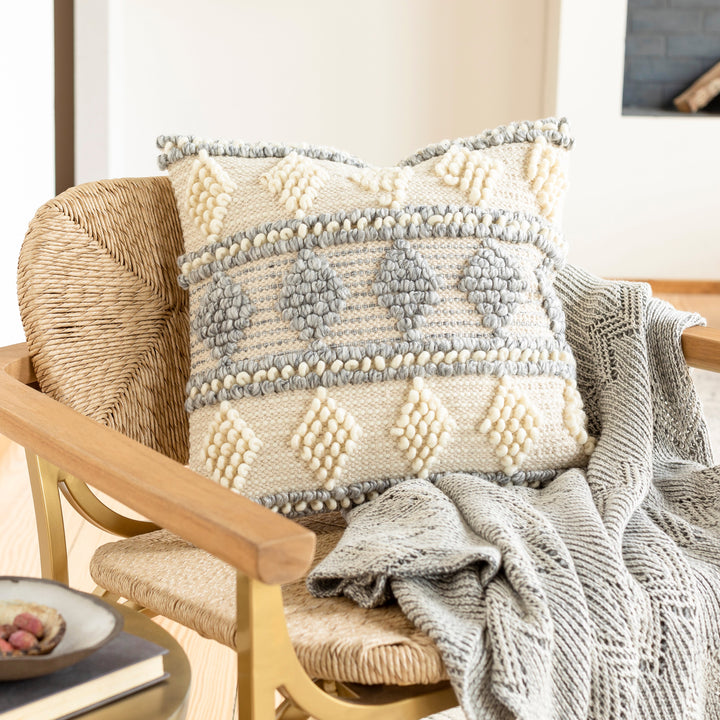 Anders ADR-006 Hand Woven Square Pillow Cream & Medium Gray by Surya