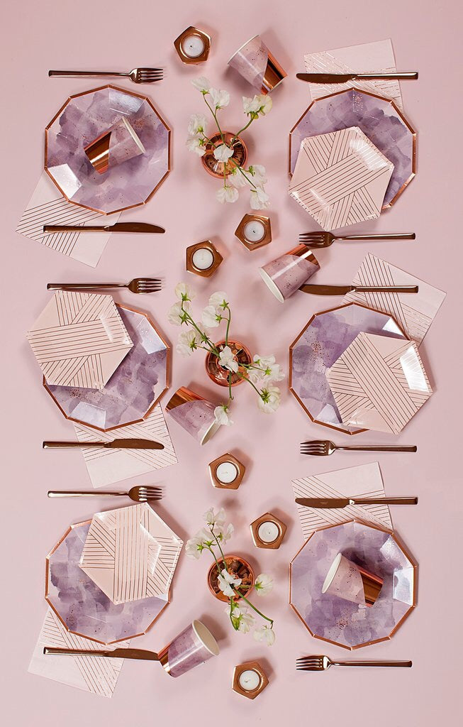 set of 8 amethyst pale pink striped small paper plates design by harlow grey 4