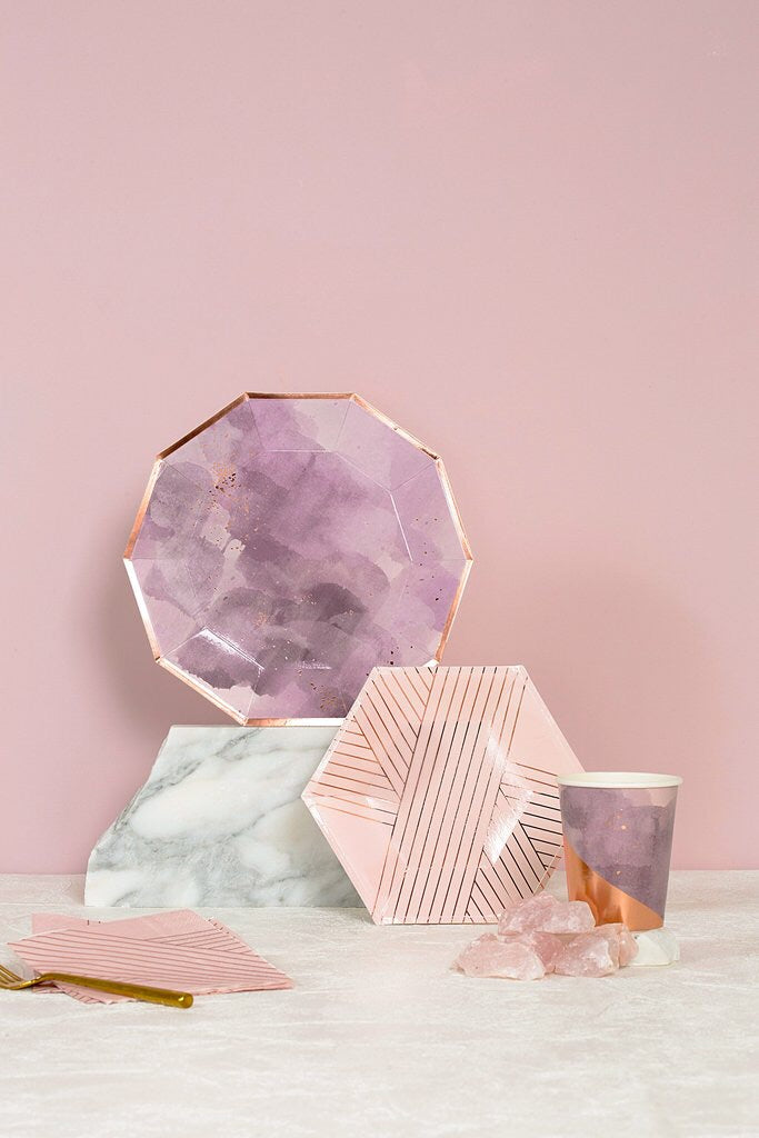 set of 8 amethyst pale pink striped small paper plates design by harlow grey 2