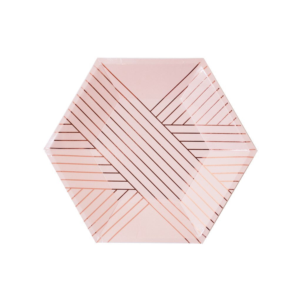 set of 8 amethyst pale pink striped small paper plates design by harlow grey 1