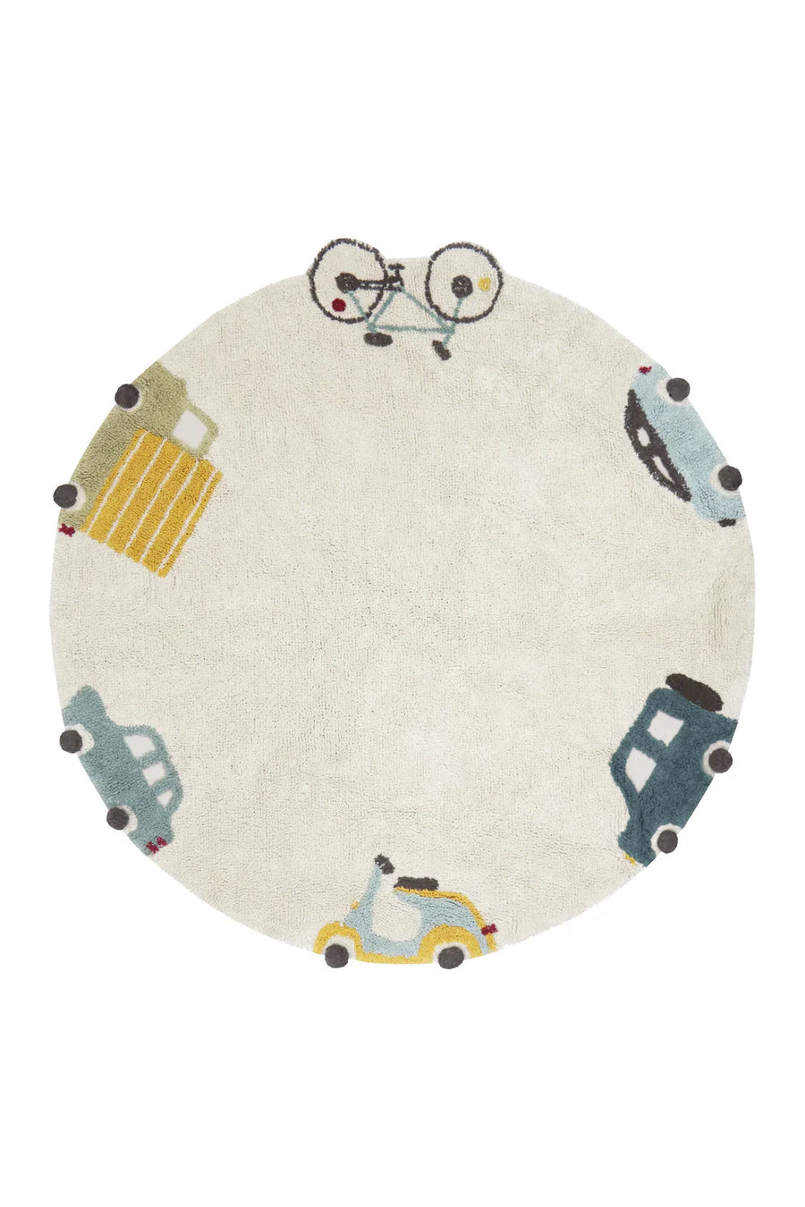 Wheels Washable Round Rug 1