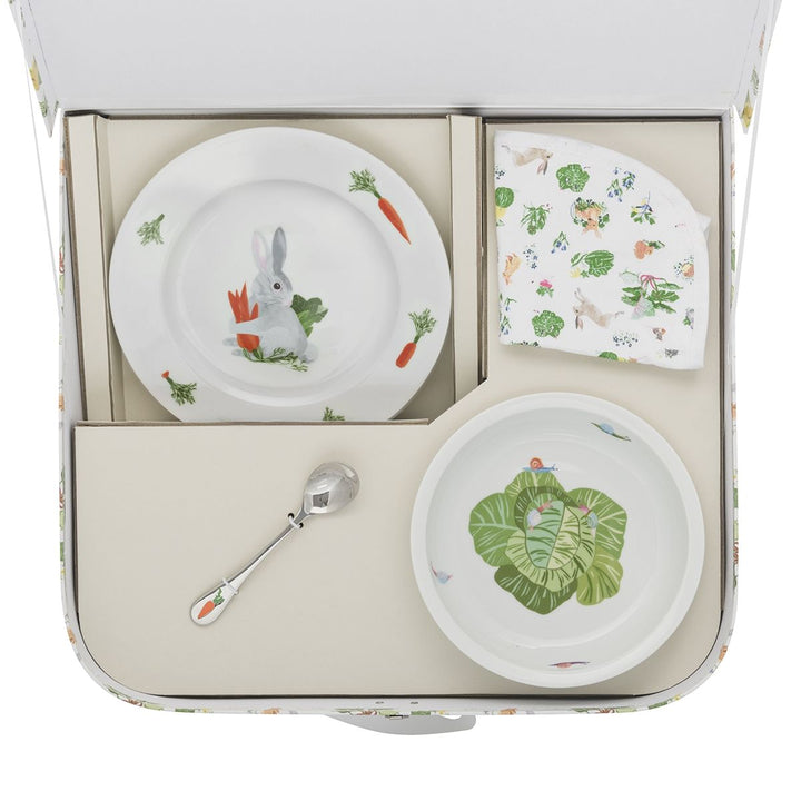 Friends of the Vegetable Garden Suitcase Plate & Bowl Set with Bib