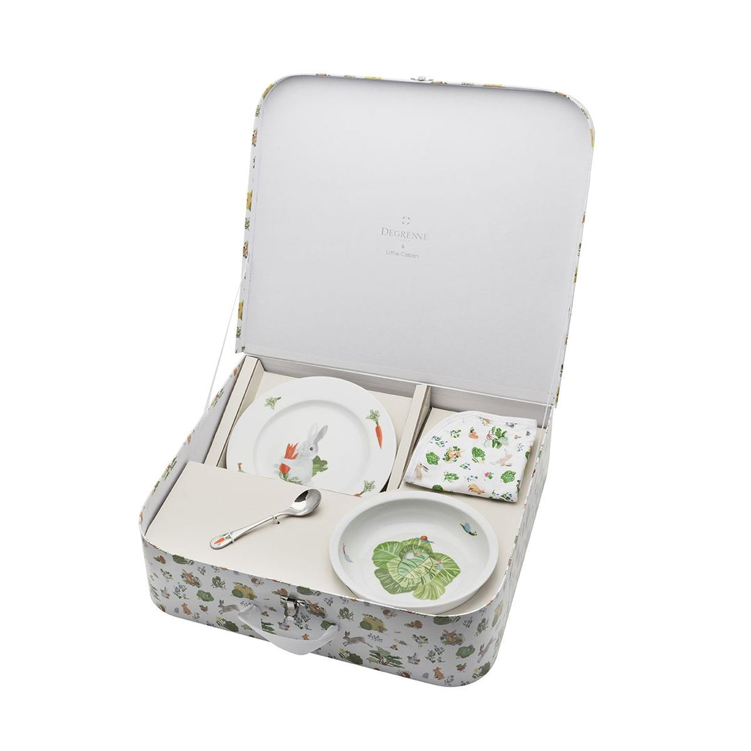 Friends of the Vegetable Garden Suitcase Plate & Bowl Set with Bib