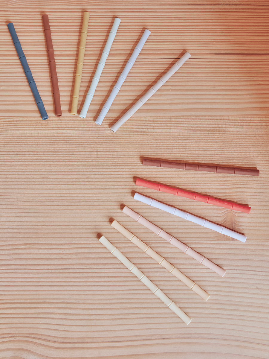 Pack of 6 Bamboo Silicone Straw in Cherry Red / Vanilla