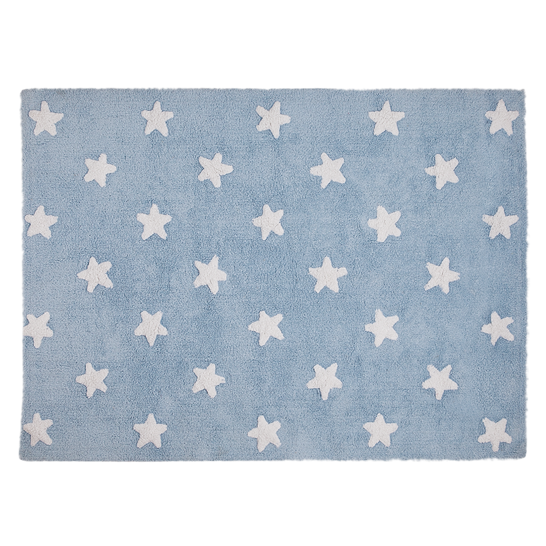 Stars Washable Rug in Blue & White