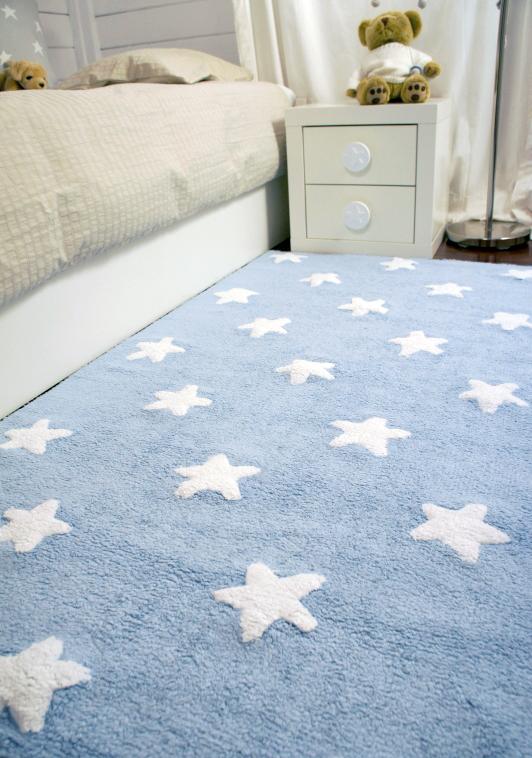 Stars Washable Rug in Blue & White
