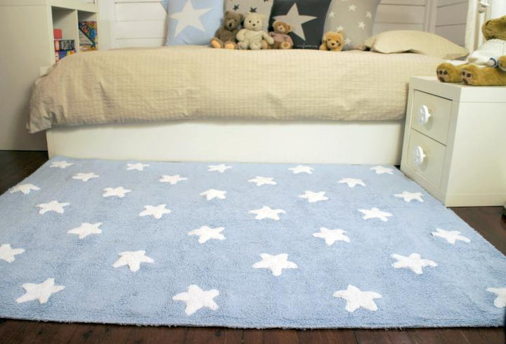 Stars Washable Rug in Blue & White