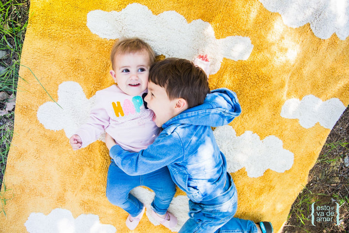 Clouds Rug in Mustard design by Lorena Canals