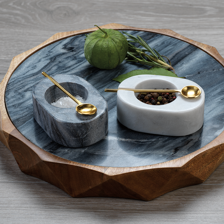 Tuscan Salt and Pepper Bowl with Gold Spoon