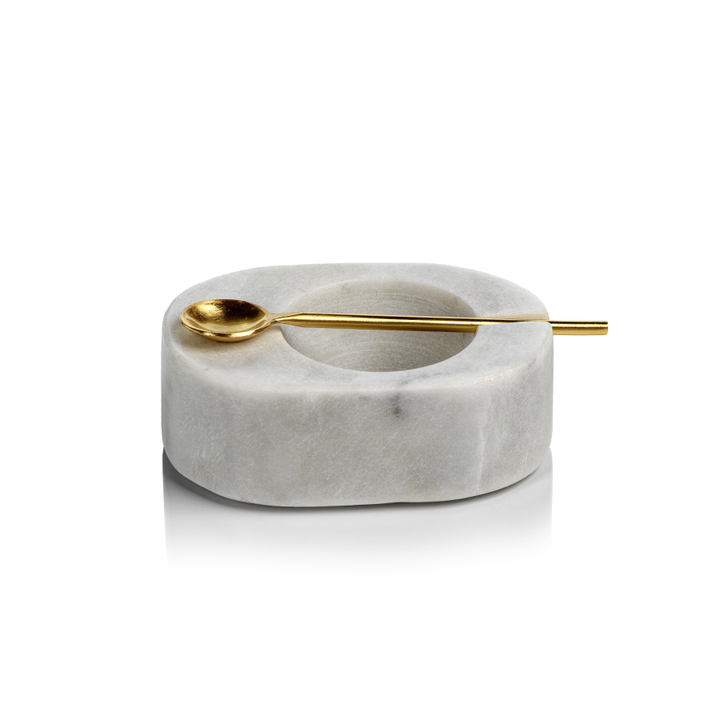 Tuscan Salt and Pepper Bowl with Gold Spoon