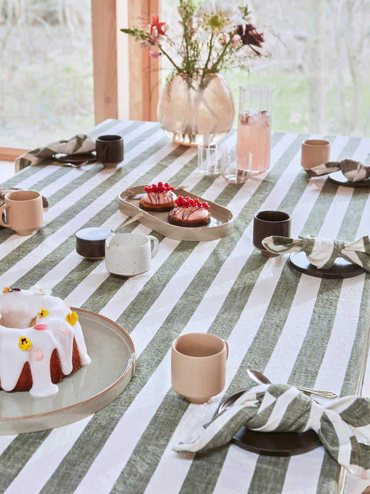 Small Striped Tablecloth in Olive